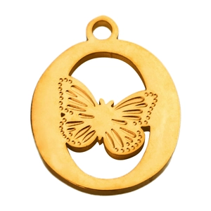 Detalle de colgante de mariposa ovalado en acero inoxidable chapado en oro 18K diseño hueco