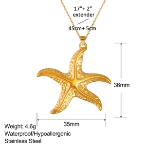 Detailed size specifications for gold starfish pendant necklace made of stainless steel