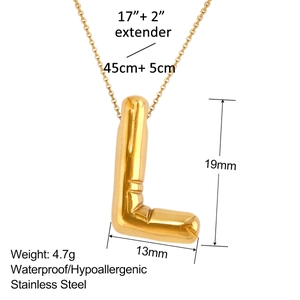 Goldene 3D Ballon-Buchstabe L Halskette aus Edelstahl mit verstellbarer Gliederkette