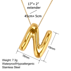 Detailansicht der goldenen N-Buchstaben-Halskette mit 19x16mm Anhänger und 45+5cm Kette