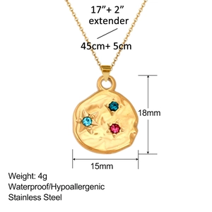 Detail showing dimensions of a 45cm gold stainless steel sun star pendant necklace