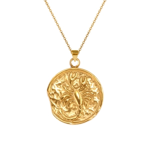 Vintage 18K gold plated stainless steel necklace featuring a Scorpio zodiac coin pendant