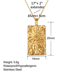 Gold rectangular star pendant necklace made of waterproof stainless steel for women