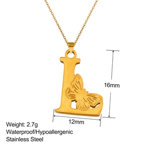 18K gold-plated stainless steel initial L pendant necklace with hollow butterfly design