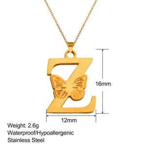 18K gold plated stainless steel letter Z necklace with hollow butterfly pendant detail