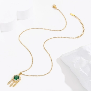 18K gold plated dreamcatcher necklace with emerald zircon and golden feathers