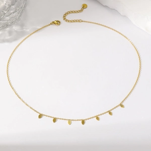 Collana in acciaio inossidabile placcata oro 18K con ciondoli a foglia in zircone