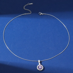 Chic gold-plated stainless steel necklace featuring a purple zircon pendant on a sleek snake chain