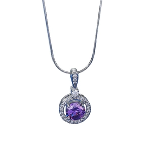 Elegant 18k gold plated stainless steel necklace with purple zircon round pendant