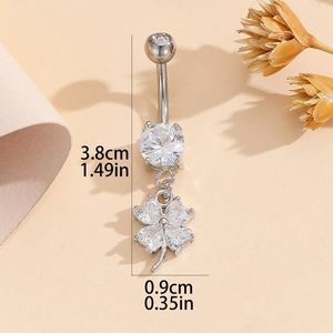Funkelndes Edelstahl Bauchnabelpiercing mit Zirkon-Glücksklee Anhänger für Damen