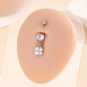Edelstahl Zirkonia Vierblättriges Kleeblatt Bauchnabelpiercing Für Damen Mode Strass Herzform Bauchnabel Schmuck Geschenk