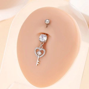 Navelpiercing Met Hart Sleutel Hanger Roestvrij Staal Zirkonia Sieraden Voor Vrouwen Elegant Mode Lichaamspiercing Cadeau