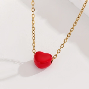 Elegant 18K gold-plated stainless steel necklace featuring a polished red heart pendant