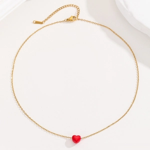 Minimalist 18K gold plated stainless steel necklace with small red heart pendant