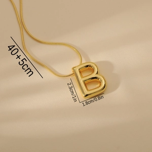 Gold plated puffy alphabet B pendant necklace on a sleek snake chain with 40+5cm length