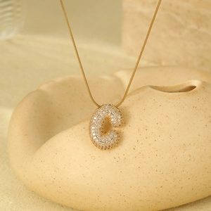 18K gold plated stainless steel necklace featuring a zircon-encrusted letter C pendant