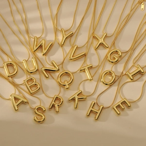 Minimalist Gold Plated Stainless Steel Snake Chain Pendant Necklace Alphabet Initial Capital Balloon Bubble Jewelry For Unisex