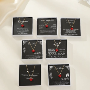 Sweet Stainless Steel Heart Pendant Necklace 18K Gold Plated Red Love Heart Choker With Message Cards Gift Box For Women Family
