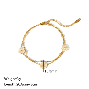 Tobillera de acero inoxidable 18K con margaritas de concha y cierre de mosquetón ajustable