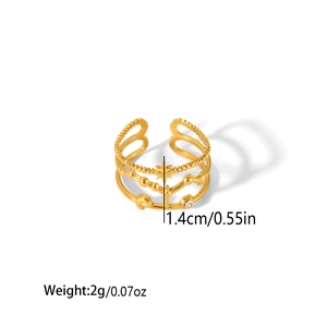 18K gold plated stainless steel multi-layer open ring with star and moon charms