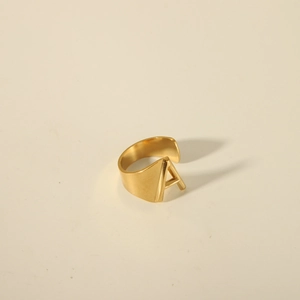 Polished 18K gold stainless steel open ring featuring a bold uppercase letter A design