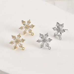 Orecchini a Bottone a Fiocco di Neve in Rame Placcato Oro 14K Con Perno in Argento Zirconia Fai da Te Accessori Gioielli