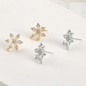 Ciondoli a fiocco di neve placcati oro 14k con zirconi per creazione di gioielli fai da te