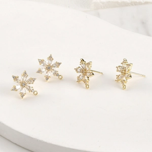 Orecchini a fiocco di neve placcati oro con zirconi e anello per creazione gioielli DIY