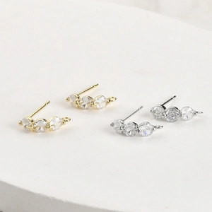 14k gold plated stud earrings with sparkling cubic zirconia and hanging loop for DIY