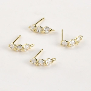 14k gold plated curved starburst stud earrings with zircons for DIY jewelry making