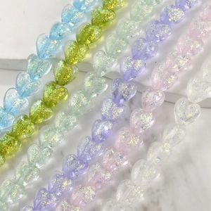 Handmade Heart Shape Iridescent Colored Glaze Beads For DIY Jewelry Making Colorful Foil Opal Effect Glazed Loose Beads
