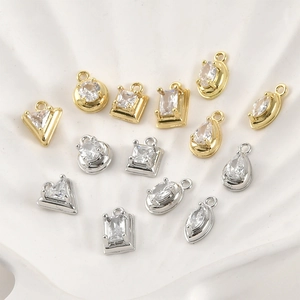 Geometric Zirconia Charms 14K Gold Plated Copper Round Triangle Marquise Pendant Only Without Chain For DIY Jewelry Making