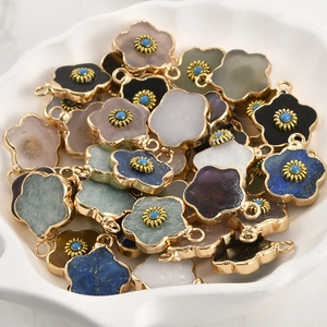 Natural crystal flower charms with gold plated edges for DIY jewelry making