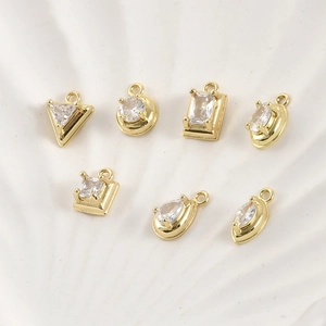 14k gold plated geometric pendants with cubic zirconia for DIY jewelry making