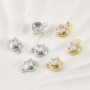 Round zircon charms in 14k gold and silver plating for DIY jewelry making and crafting