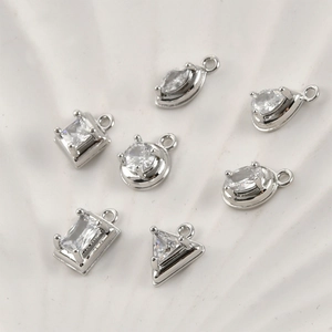 14k gold plated copper charm pendants with cubic zirconia for DIY jewelry making