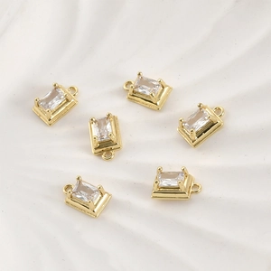Detail of 6pcs 14k gold-plated rectangular zircon pendants for DIY jewelry making