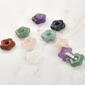 Handmade flower shaped natural crystal pendants in various gemstones for DIY jewelry crafts