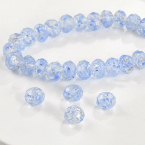 Cuentas de vidrio facetadas azul claro con purpurina dorada para hacer joyas DIY