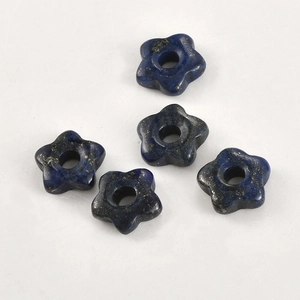 Lapis lazuli flower beads with five petals and center holes for DIY jewelry crafting