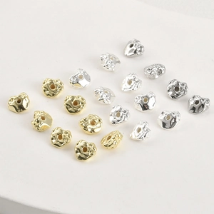 Irregular lava texture heart beads in gold and silver finish for DIY jewelry making