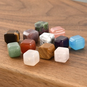 Polished natural gemstone cube beads with holes for DIY jewelry making and bracelets