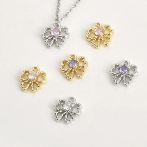 Bow tie jewelry charms with colorful zircon in gold and silver plating for DIY necklaces
