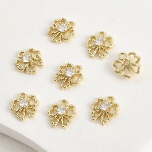 14k gold plated flower charm with zircon stone for DIY jewelry making accessories