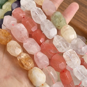 Handheld natural irregular faceted crystal beads in assorted soft pastel gemstone colors