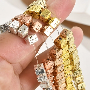 Gouden en zilveren vulkanische steen kubuskralen voor DIY handgemaakte sieraden