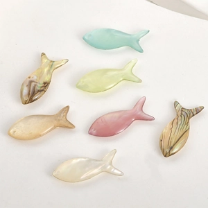 Set of seven natural shell fish pendants in various colors for DIY jewelry making