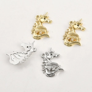 Pendentif licorne plaqué or 14k avec zircon blanc pour la création de bijoux DIY