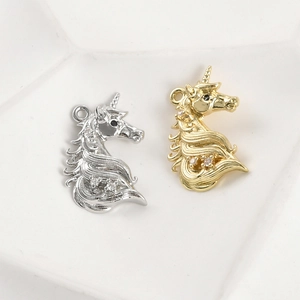 Pendentifs licorne plaqués or 14k et argent avec pierres de zircon pour bijoux DIY