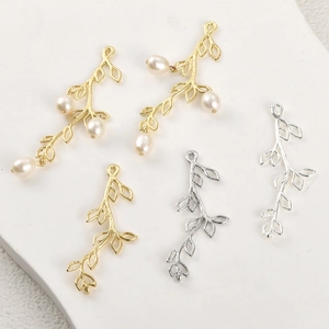 Dijes de ramas bañados en oro de 14k con perlas para collares y pendientes DIY